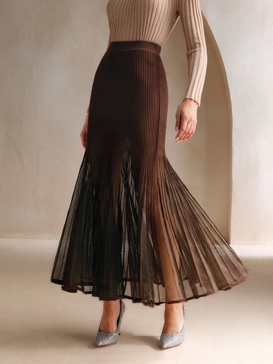 Dresses & Skirts - Women's Elegant Knitted Yarn Splicing Sheer Long Fish Tail Skirt